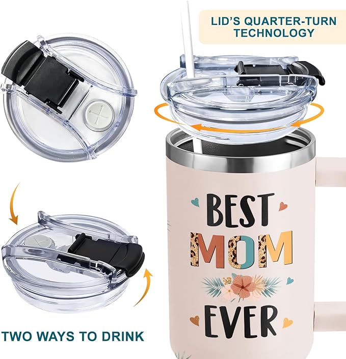Best Mom Ever Gifts - Christmas Gifts For Mom From Daughter, Son - Birthday, Mothers Day, Christmas Presents For Mama - New Moms Gift For Women - 40oz Tumbler With Handle Straw