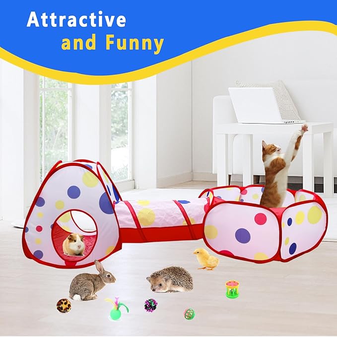 Small Animals Playpen, Rabbit Cage Tent with Cat Tunnel Portable Indoor Outdoor Exercise Playground for Cat Kitten Rabbit Hamster Guinea Pig Bunny Ferret Chinchilla Brooder Box Cage Tent