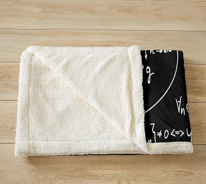 Feelyou Math Theme Fleece Blanket - Mathematical Formula Throw, Geometry Stripe Numbers Sherpa for Couch Bed Sofa - Black White Fuzzy Room Decor Plush 40"x50"