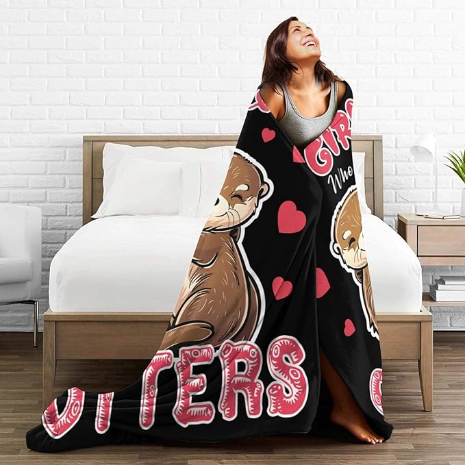 Otters Blanket Cute Otters Throw Blanket Just A Girls Who Loves Otters Decor Stuff Merch Cozy Print Flannel Fleece Soft Plush Fuzzy Warm Lightweight Bedding Otters Gifts for Women Teenager 50"X40"
