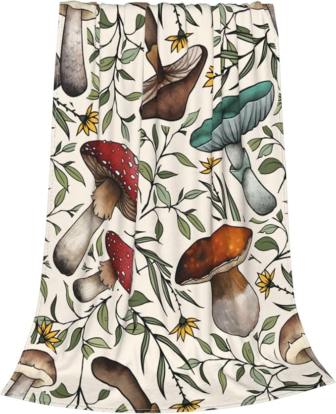 Ultra-Soft Microfiber Throw Blanket 330 GSM Fuzzy Fleece Blanket for Adults Kids Gift Couch, Sofa, Bed Mushroom 60"x50"