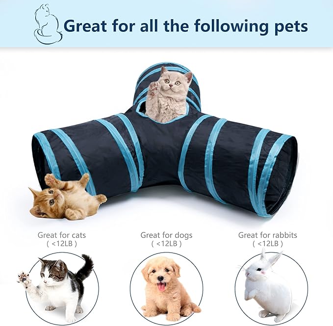 Cat Tunnel, Collapsible Tube with 1 Play Ball Kitty Toys, 3 Ways Cat Tunnels for Indoor Cats, Puppy, Kitty, Kitten, Rabbit