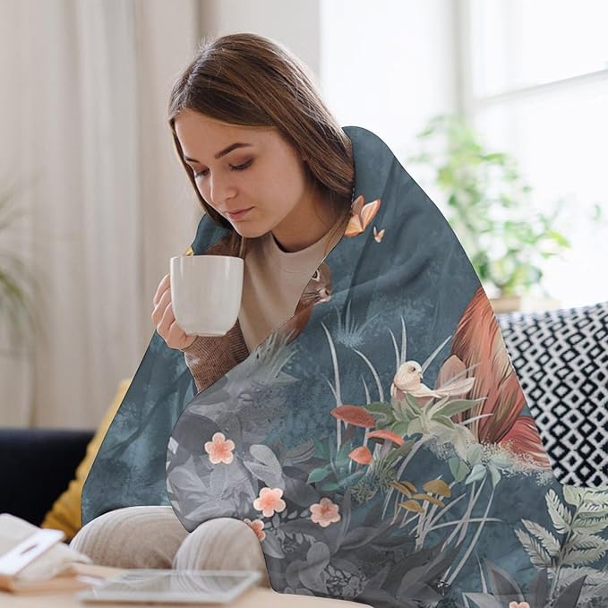 Fox Print Blanket Rabbit Red Panda Forest Animals Fresh Throw Blankets for Couch Sofa Bed Stuff Decor Soft Cozy Fleece Plush Warm Flannel Bedding Blanket Gifts for Baby Girls Boys Kids Adults 50"x60"