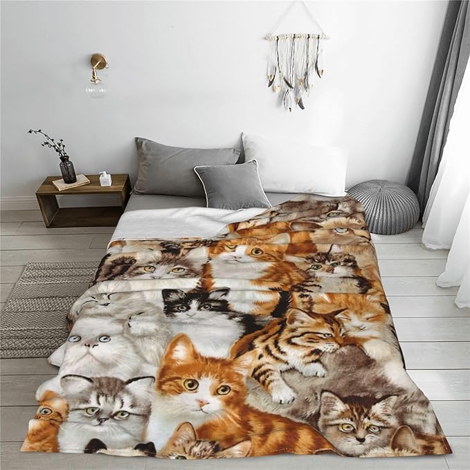 Cute Cat Flannel Fleece Bed Blanket Throw Blanket Lightweight Cozy Plush Blanket for Bedroom Living Rooms Sofa Couch 60"x50"