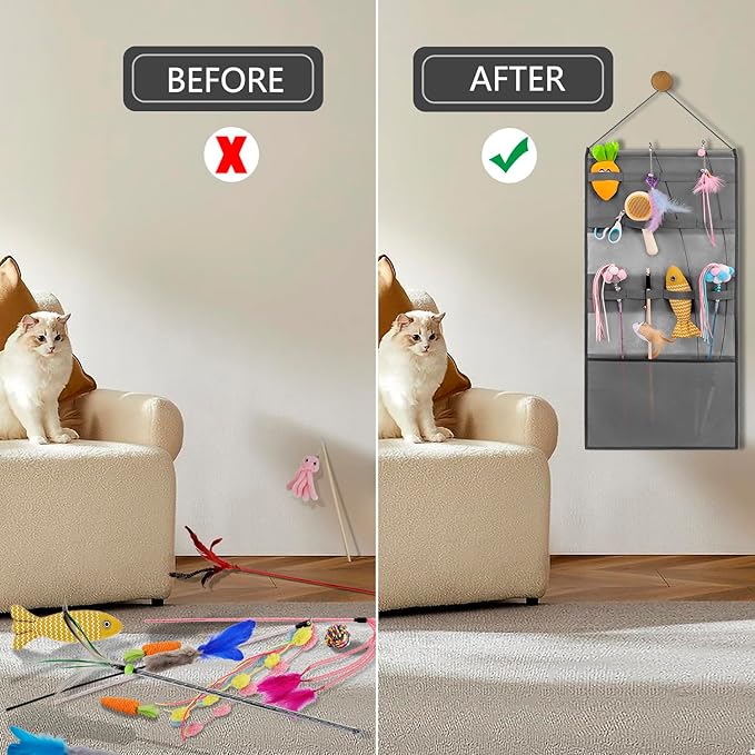 Hanging Cat Wand Holder Kitten Stick Toy Storage Bag Cat Accessories Organizer for Indoor Cats (Band)