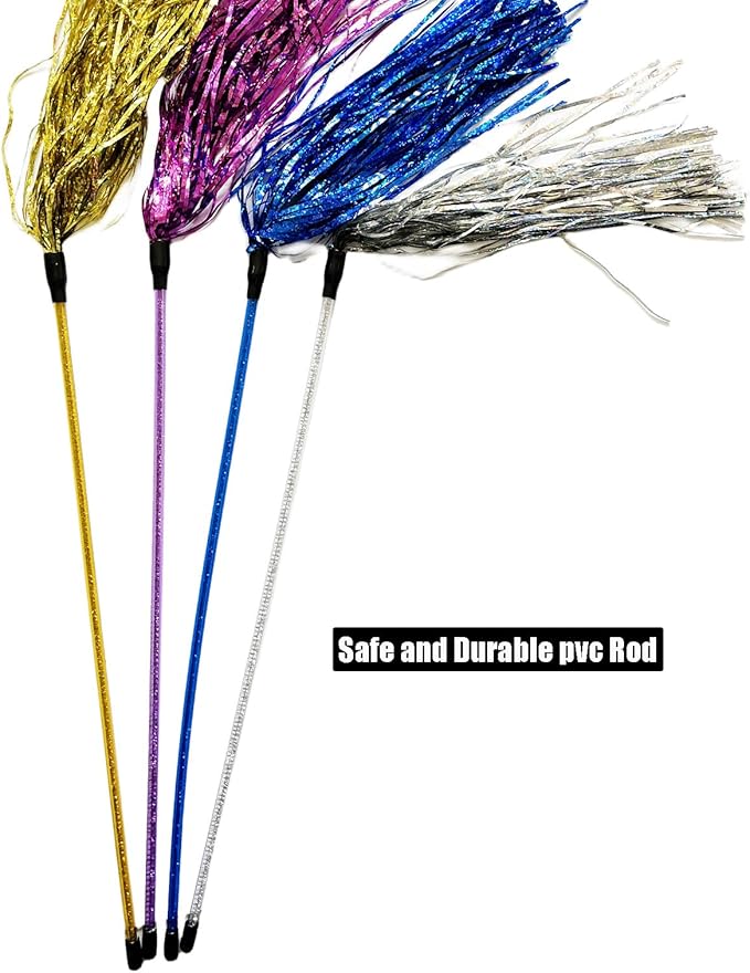 IUHKBH Cat Wands, 4 PCS Colorful Cat Tassel Toys with Bell Interactive Cat Teaser Wand for Cat Kitten Having Fun Exerciser Playing