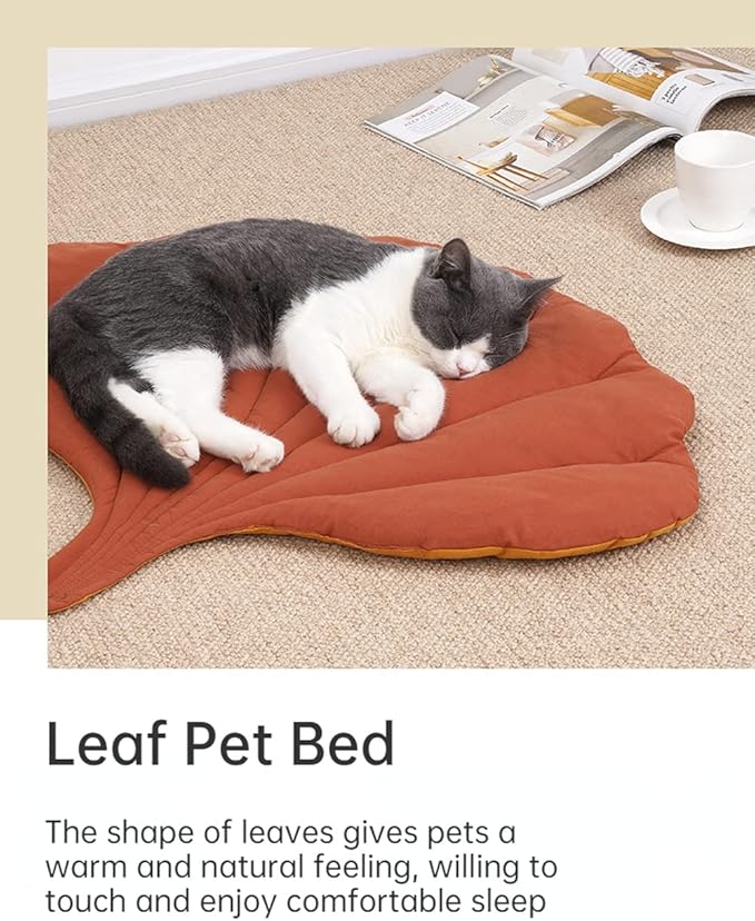 Cat Mattress Leaf Shape Cat Nest Cat and Dog Double-Sided Available Floor Mat Cover Pad Warm and Comfortable Cartoon Cat Bed Indoor Warm Accessories (Leaves)