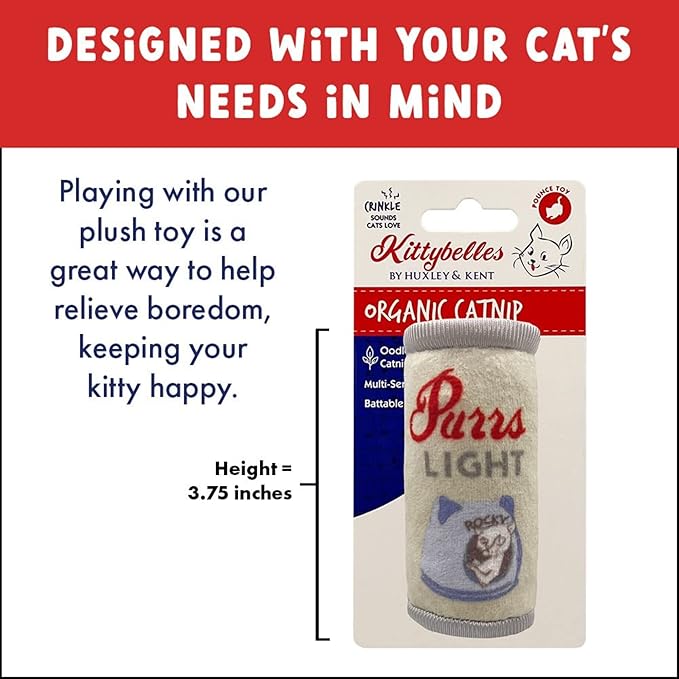 Huxley & Ket Plush Cat Toy | Purrs Light | Nappy Hour Strong Catnip Filled Cat Toy | Plush Interactive Kitten and Cat Toy with Catnip and Crinkle | Kittybelles