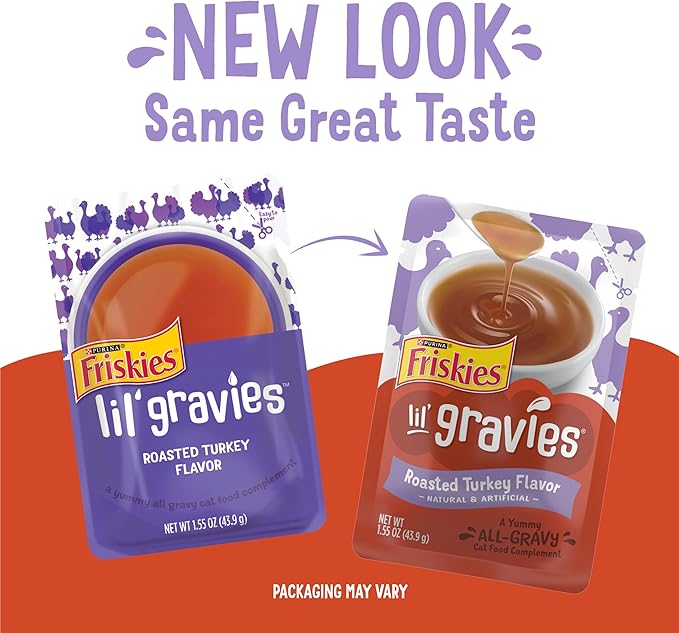 Purina Friskies Lil' Gravies Roasted Turkey Flavor Cat Food Lickable Cat Treats - (Pack of 16) 1.55 oz. Pouches