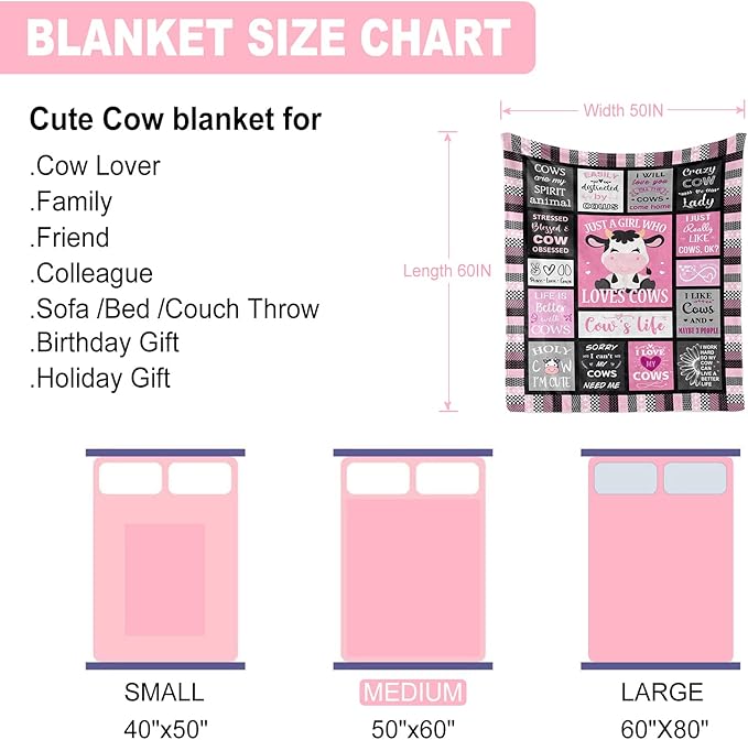 Christmas Cow Print Blanket, Pink Cow Blankets/Throw for Adults 50"x60", Cows Gifts for Women/Girls, Cow Gifts for Cow Lovers, Cow Themed Gifts, Cow Stuff, Cow Lover Gift, Cow Things