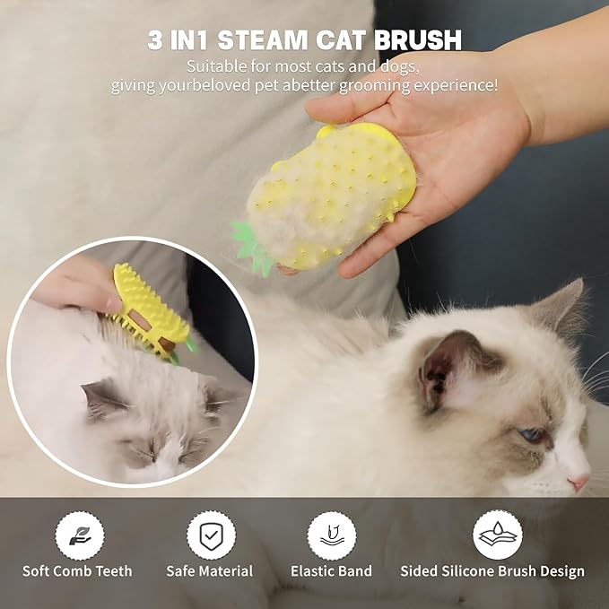 2Pcs Pineapple Cat Self Groomer and Corner Brush, Reduce Shedding, Scratching and Itchiness, Pet Tickling Artifact with Silicone Bristles, Easy Installation for Cat Dog Pet Self Cleaning Cat Brush Toy