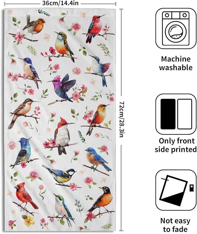 Giwawa Birds Floral Hand Towels Set of 2 Hummingbird Bluejay Decorative Fingertip Towels Soft Quick Dry Absorbent Bathroom Room Kitchen Gym Decor