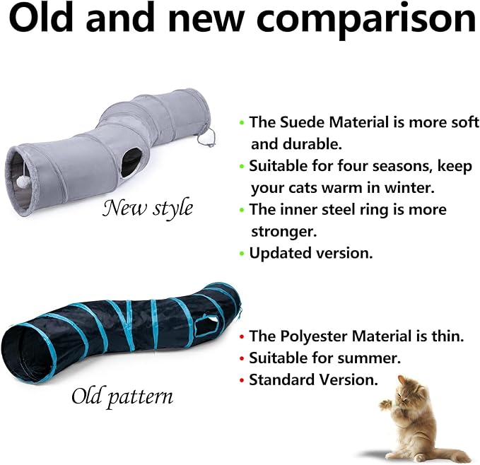 Cat Tunnel, S-Shape Collapsible Cat Play Tube Toys with Plush Ball, Indoor Cat Play Tunnel for Cat, Puppy, Kitty, Kitten, Rabbit (S-Shape)