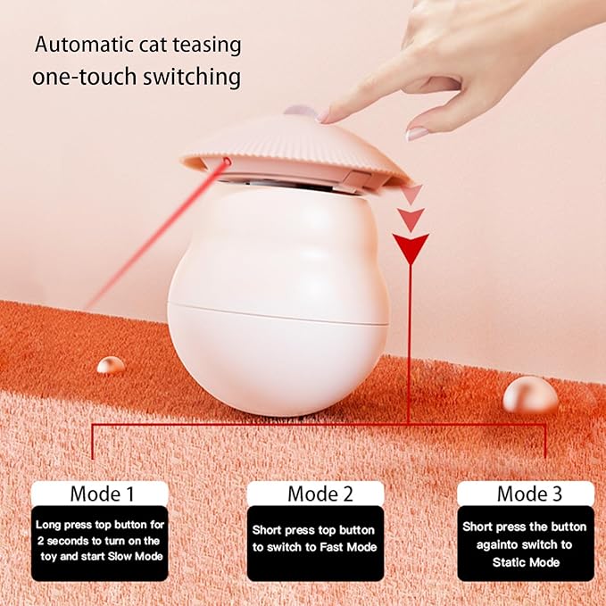 Meill Cat Laser Toys, Automatic Wireless Pet Lazer Toy for Indoor, Rechargeable Kitten Tumbler Interactive Toys, 360 Degree Irregular Rotation, 3 Adjustable Modes, ABS Resistant Grasp and Bite, Pink