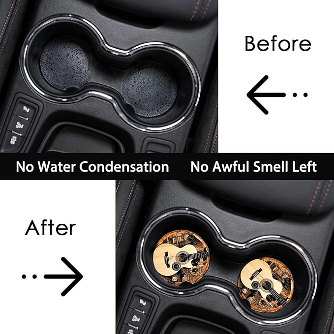 Car Coasters for Cup Holders,2 Pack Guitar Car Coasters,2.75" Universal Size Anti Slip Rubber Mat,Automotive Cup Holder Decal Decor Accessories,Guitar Gifts for Women,Men,Mom