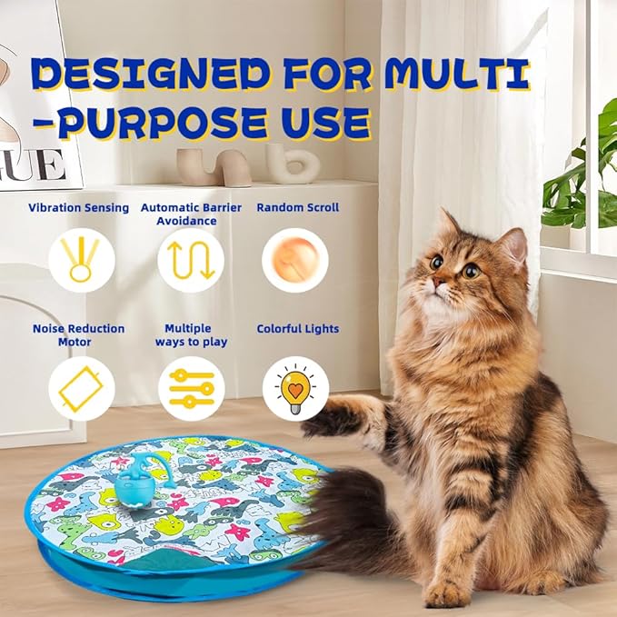 Interactive Cat Toy, Electric Hunting Toys for Bored Indoor Cats, Motion Activated Fast Moving Ball Rolling in Cat Play Mat, Hide and Seek Kitten Toy