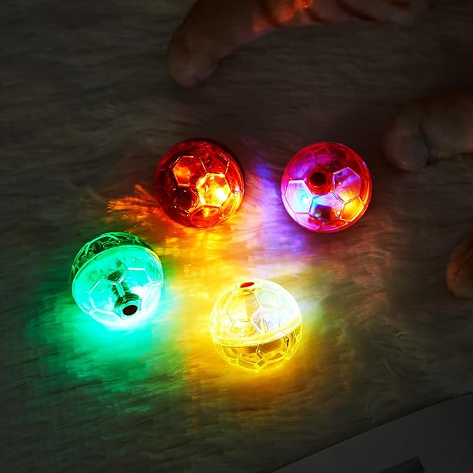Frienda 4 Pieces Ghost Hunting Cat Ball Motion Light Up Cat Balls LED Motion Activated Cat Ball Motion Light Up Cat Dog Interactive Toys Pet Glowing Mini Running Exercise Ball Toys (Classic Color)