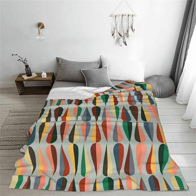 Mid Century Retro Abstract Throw Blanket Soft Cozy Plush Warm Fleece Blanket for Sofa Couch Bed 60"X50"