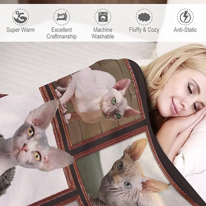 Hairless Cat Blanket Hairless Cat Gifts for Girls Boys Woman Kids Hairless Cat Lover Throw Blankets Soft Blanket Warm Fleece Flannel Plush Blankets for Bed Sofa Couch 40"x50"