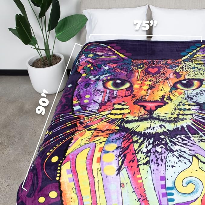 Dawhud Direct 75x90-Inch Cat Blanket - Dean Russo Confident Cat Fleece Throw Blanket for Adults and Kids - Soft and Cozy for Bed, Couch, or Travel - Thoughtful Home Decor Gifts for Women