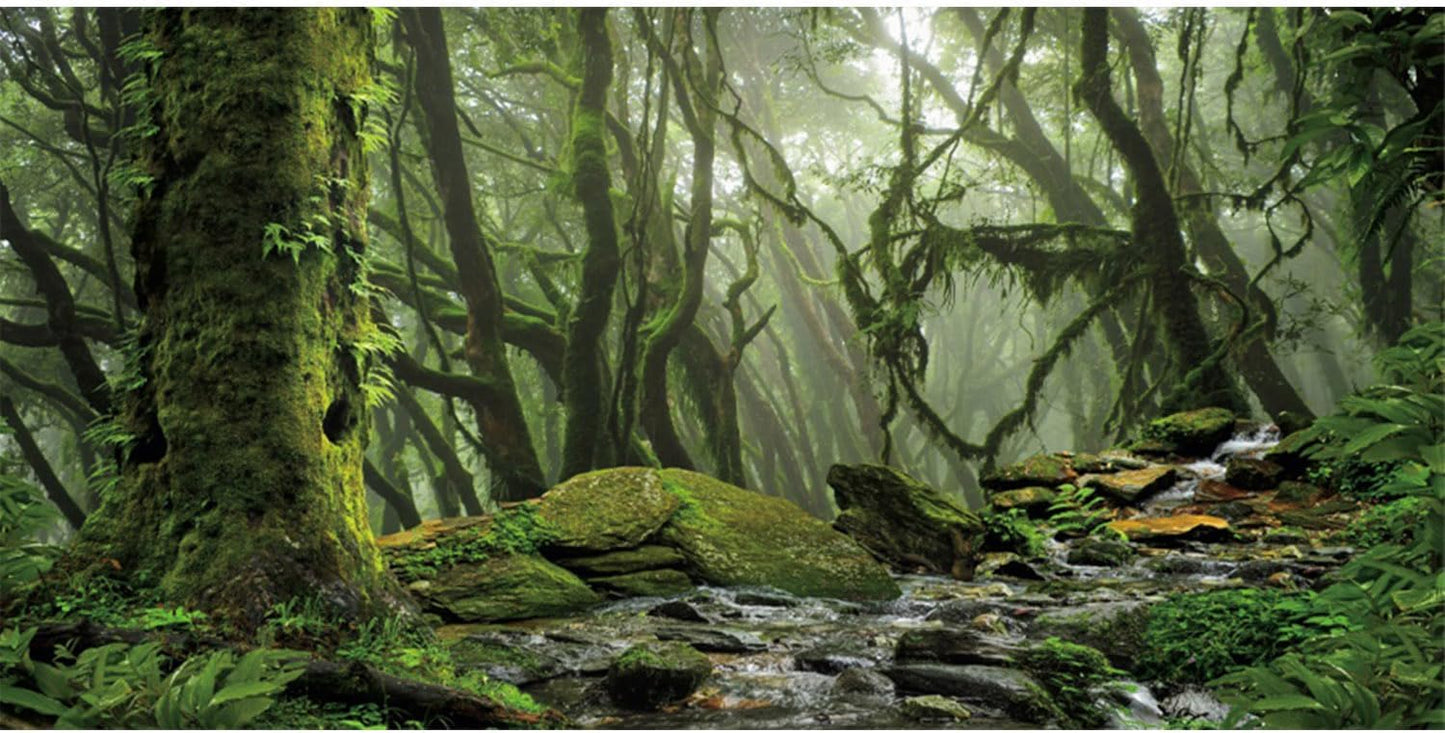 AWERT Foggy Forest Terrarium Background - Stream Green Huge Tree Reptile Habitat - Tropical Rainforest Aquarium - 30x18 inches - Durable Polyester