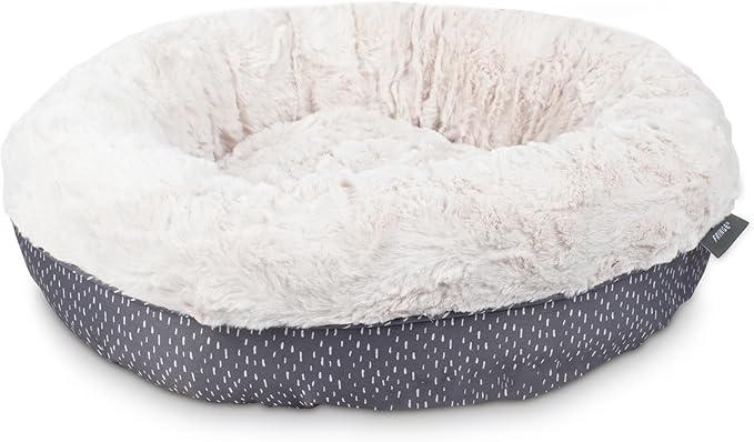 Fringe Studio Beans Charcoal Small Circle Pet Bed 18"- Poly Filled with Faux Fur Interior - Machine Washable