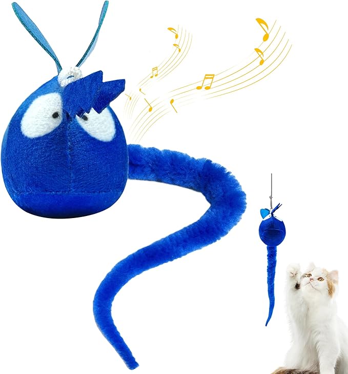 Chirping Cat Toys Hanging Cat Feather Toy - Catnip Interactive Cat Toys for Indoor Cats - Automatic Cat Toy for Cat Exercise & Kicker to Self Play (Blue Pangpang)
