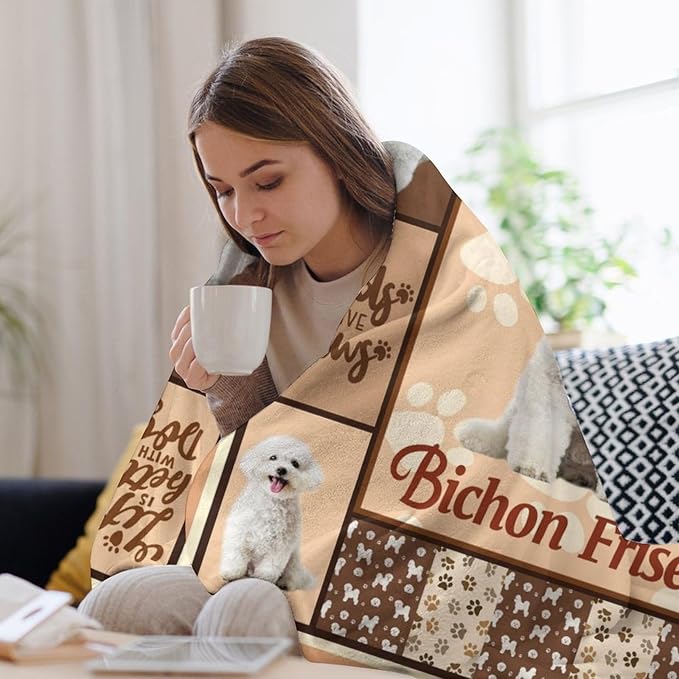 Bichon Frise Dog Print Blanket Best Dog Pet Animal Throw Blankets for Couch Sofa Stuff Decor Gifts Lightweight Soft Cozy Fleece Plush Warm Flannel Bedding for Lover Man Woman Teen Adults 40"x50"