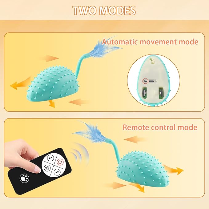 Interactive Cat Toys, Cat Mouse Toys, Remote Control Cat Toys with Feathers, Automatic Chirping Indoor Pet Toys, USB Rechargeable