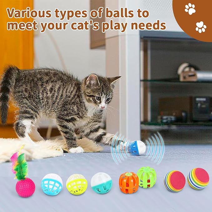 iCAGY Kitten Toys, Cat Toys, 25 Assorted Cat Stuff Toys Pack Including Crinkle Tunnel Ball Wand Teaser Feather Mouse Mice Spring Assortment kit for Cats Kittens Rabbits Puppies Rainbow