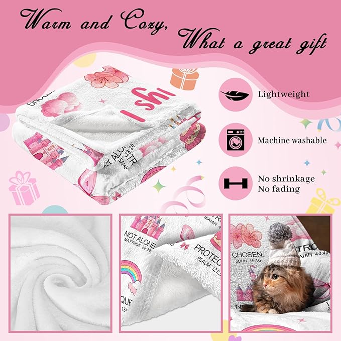 CIUGOIG Christian Gifts for Girl, God Says I Am Princess Blanket 50"x60", Inspirational Religious Birthday Gifts for Princess Lover Bible Verse Blanket, Princess Gifts, Christian Princess Gifts