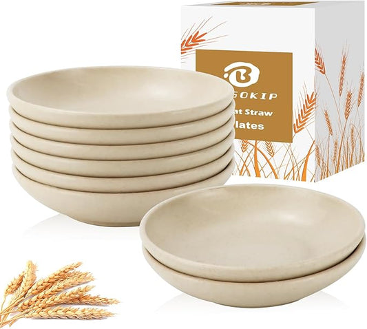 4 Inch Wheat Straw Plates 8 Pieces, Lightweight and Unbreakable Dipping Bowls, Small Soy Sauce Dishes, Small Serving Bowls for Side Dishes, Condiment, Appetizer (Beige)