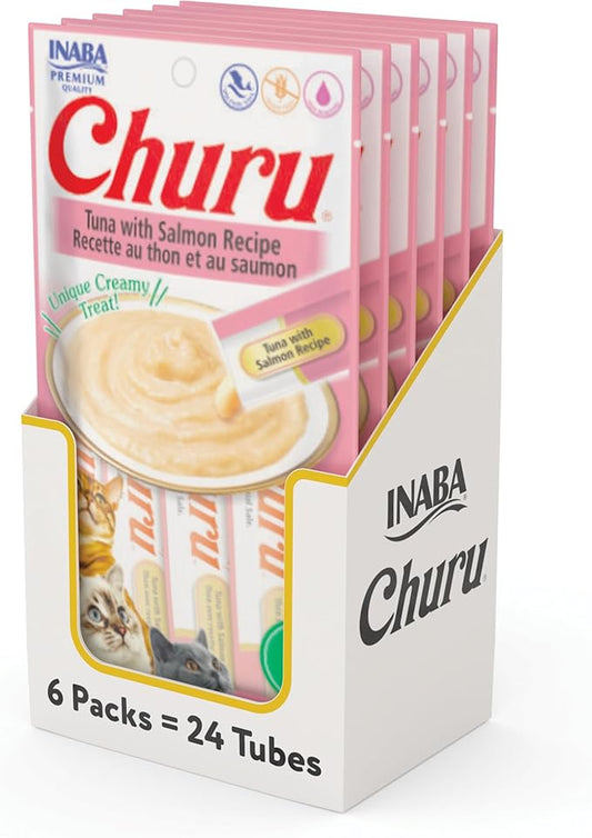 INABA Churu Tuna with Salmon Recipe Lickable Creamy Purée Cat Treats 24 Tubes