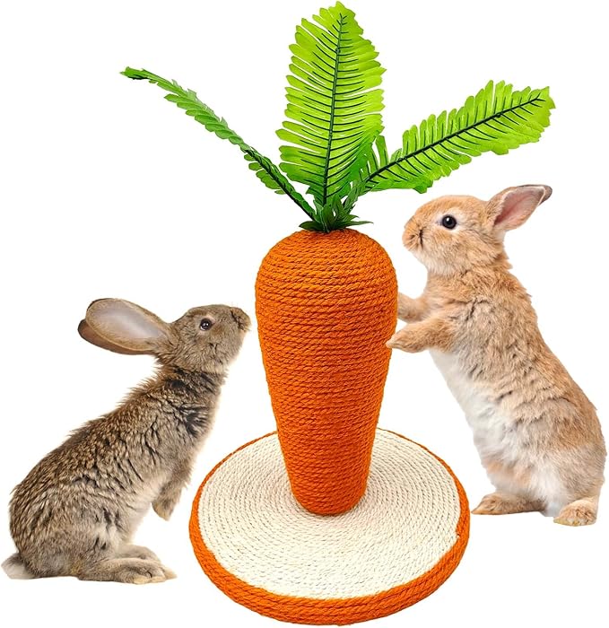 BNOSDM Rabbit Scratch Toy, Sisal Bunny Scratcher Cute Carrot Scratching Post for Indoor Rabbits Kittens Ferrets Chinchillas Small Animals