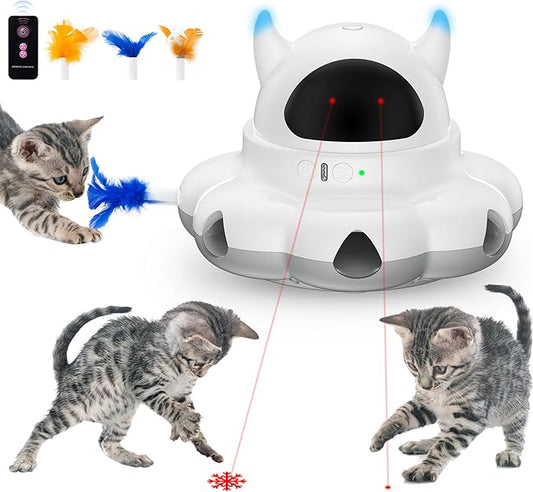 2-in-1 Interactive Cat Toys for Indoor Cats, Automatic Cat Toy with 7 Holes Mice Whack A Mole Moving Feather, Smart Cat Toy (White)