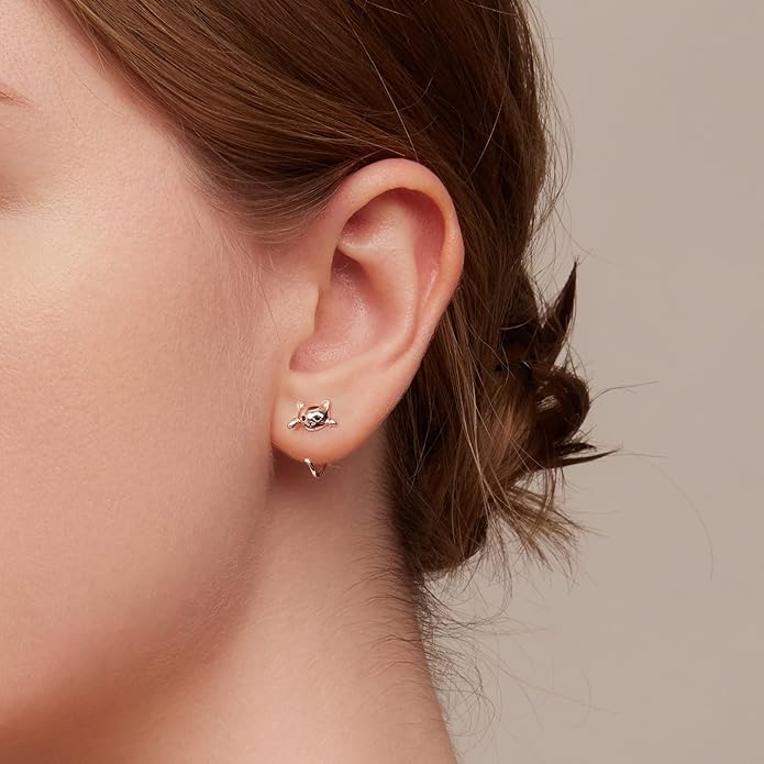 BISAER 925 Sterling Silver Half Huggie Hoop Earrings Cute Cat Dog Panda Animal Earrings for Women Jewelry Gifts