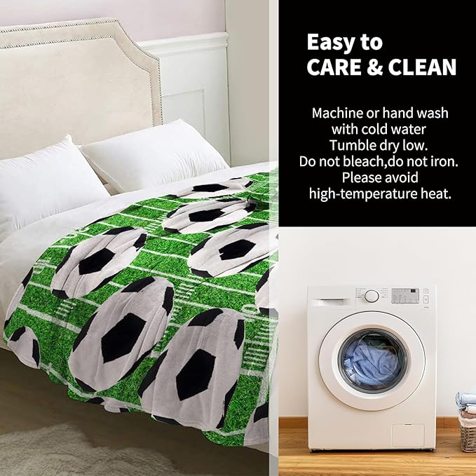 Soccer Blanket Gifts for Men Boys Dad Women Girls Birthday Christmas Valentine Present Soccer Ball Theme Decor Home Bedroom Living Room Sofa Couch Soft Cozy Plush Kids Adults Teen Fleece Throw 60"x50"