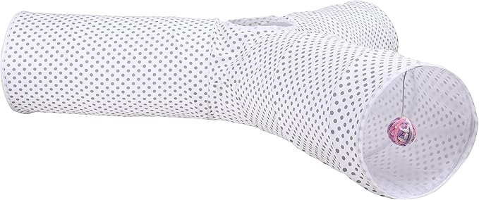 Cat Tunnel,Large Cat Tunnel for Indoor Cat, Kitten Toys Collapsible 3 Ways Play Toy, Pet Tube Hideaway Tunnel with Ball for Cats Rabbits Kittens(White Gray Dot Large)