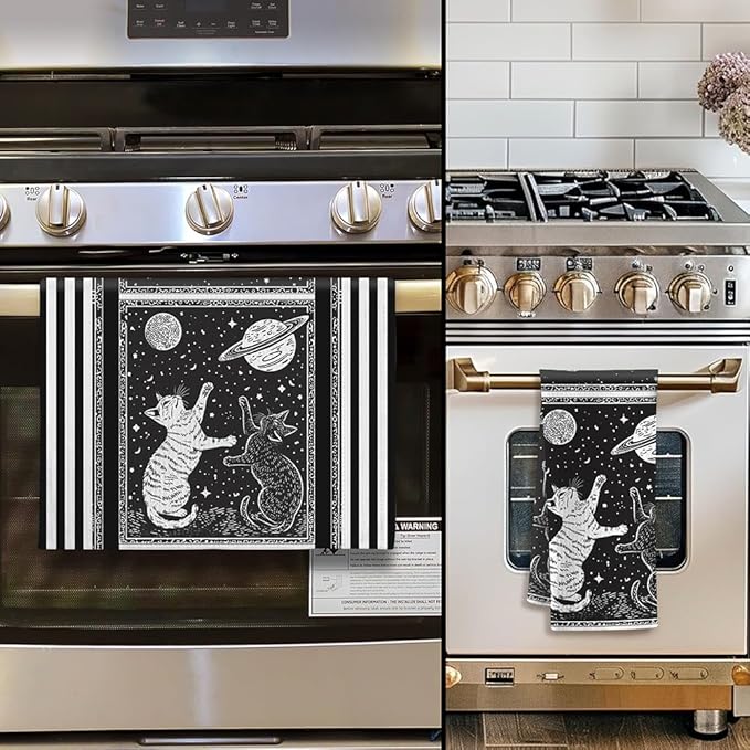 Cat Towel,Cat Dish Towels,Cat Hand Towel,Cat Kitchen Towels,Cat Kitchen Accessories,Cat Mom Gifts,Cat Gifts for Women,Cat Lady Gifts,Black Cat Decor-Perfect For Decorating Your Kitchen And Bathroom