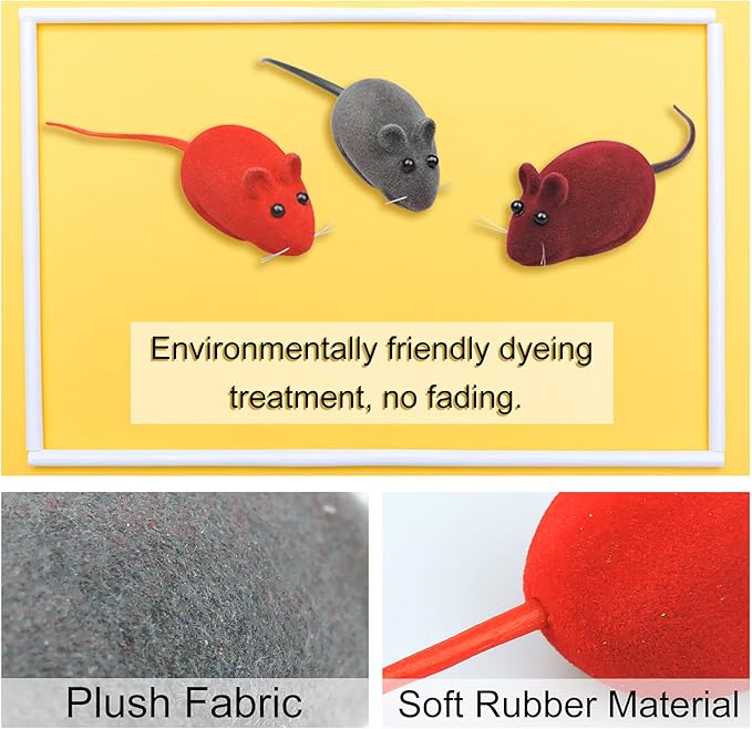 Andiker 3 Pcs Cat Mouse Toy, Flocking Squeaking Mouse Cat Toy 3 Random Colors Soft Small Cat Toys for Indoor Cats Interactive Cat Toy for Cats and Kitten to Catch and Bit (3pcs)
