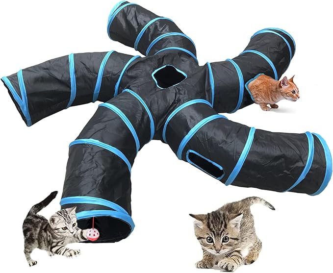 Cat Tunnel,5 Way Large Collapsible Tunnels Tube Upgrade with 6 Peek Hole,S-Shaped Maze House Play Toy Interactive Cat Toy for Cat Kitten Kitty Rabbit