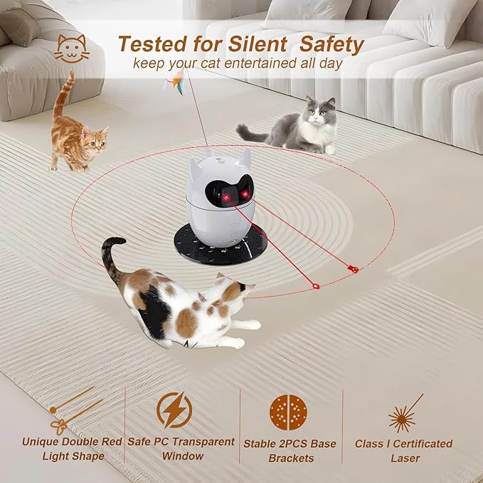 Interactive Cat Toy, 2 in 1 Automatic Cat Toy for Indoor Cats, Rechargeable Automatic Random Rotating Dual Cat Toy, Fluttering Moving Feather with Mini Bells, Cat Wand Toy for Cats/Kittens/Dogs
