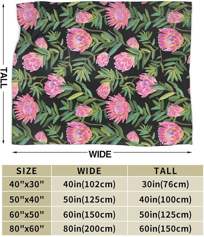 Protea Flower Blanket Ultra Soft Cozy Plush Farmhouse Floral Throw Blanket Wildflower Lovers Gifts for Girls Women Kids Adults Lightweight Flannel Comfy Blankets for Couch Sofa Bed 80"x60"