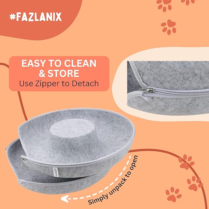 Large Grey Pet Round Tunnel Cave | Toy Hiding Tent for Pets, Kittens, Rabbits, Puppies | Flexible Zipper Detachable Design Size 61x61x28cm, 1,1KG