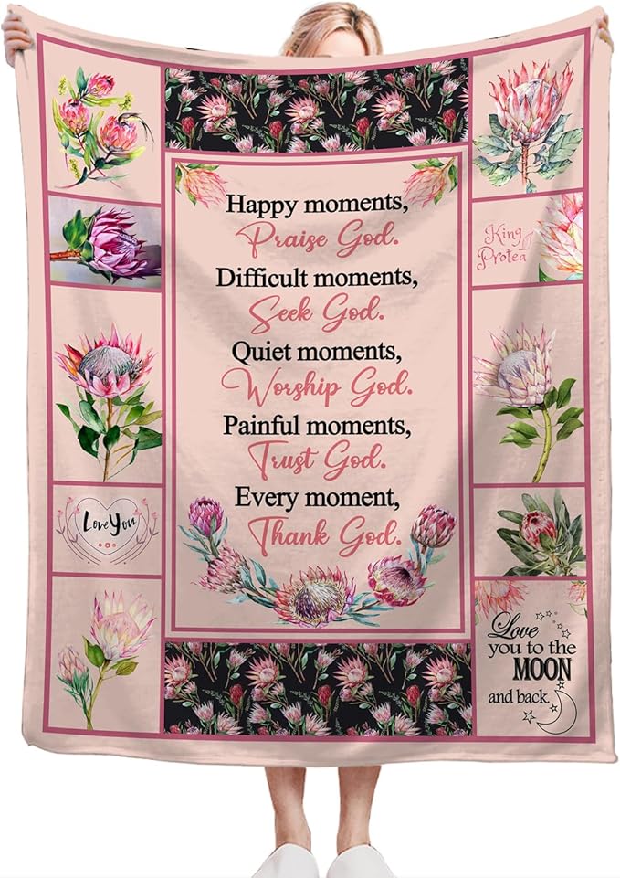 Christian Religious Prayer Blanket Ultra Soft Cozy Spiritual Bible Verse Throw Blanket Fleece Fuzzy Plush Bedding Christian Gifts for Women Girls Kids Adults 60"x50"