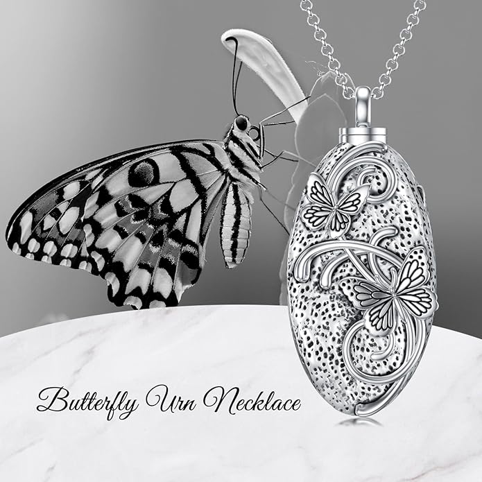 Animal Crystal Urn Necklace For Ashes Sterling Silver Butterfly Dragonfly Bee Phoenix Peacock Hummingbird Fox Angel Wing Pentagram Pentacle Cremation Necklace Heart Teardrop Urn Holder Necklaces For Women Memorial Jewelry