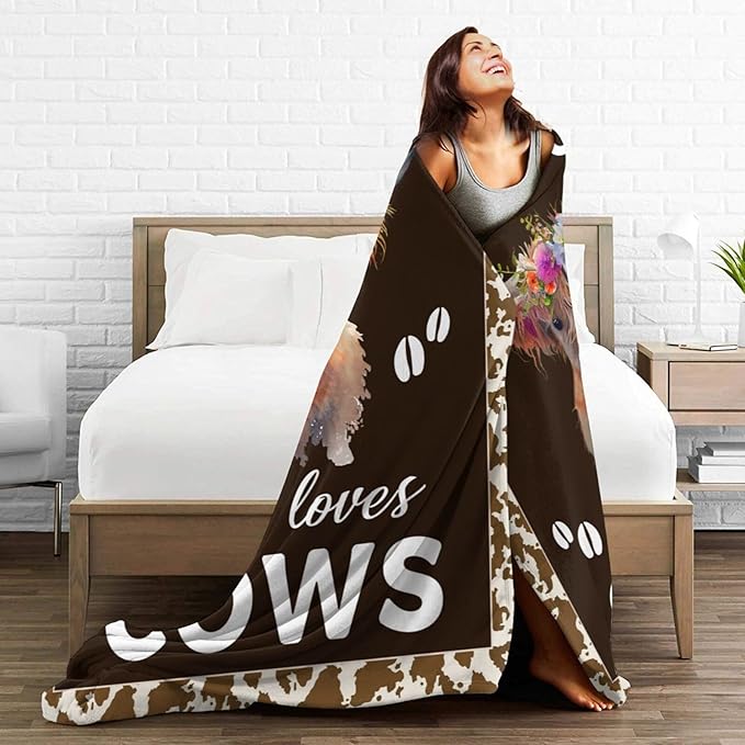 Highland Cow Blanket Cute Cow Print Plush Throw Blanket Super Soft Cozy Warm Fleece Just A Girl Who Loves Cows Bedding Blanket Gifts for Kids Girls Boys Women 50"X60"