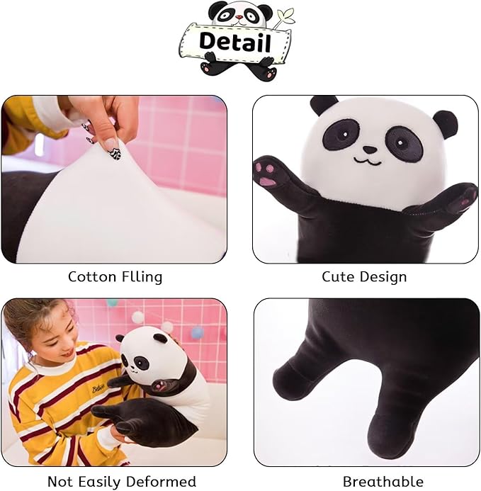 Panda Stuffed Animal Long Body Pillow - Soft Plush Panda Pillow for Cuddling and Decor, Comfortable Body Pillows with Fluffy Cotton Filling for Kids and Adults
