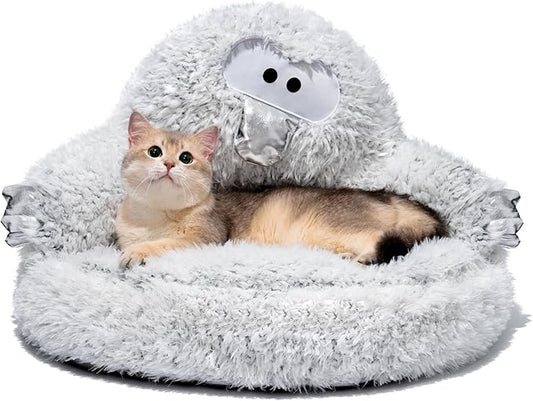 MEWOOFUN Cute Plush Cat Bed, Indoor High Cushion Donut Donut Puppy Bed, Cozy Pet Sofa for Small Dogs and Cats Cartoon Soft Bed