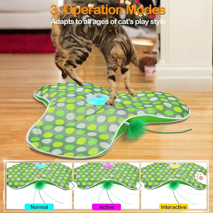 Interactive Cat Toys Rechargeable,Moving Concealed Feathers,Real Mouse Squeaky,Touch Activated Cat Kitten Toy Cat Exercise Toys for Indoor Bored Adult Cats